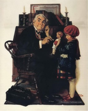 Docteur et poupée Norman Rockwell Peinture à l'huile